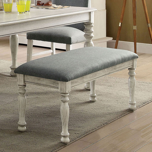 Kathryn Antique White/Gray Bench, White - Premium Bench from FOA East - Just $210.60! Shop now at Furniture Wholesale Plus  We are the best furniture store in Nashville, Hendersonville, Goodlettsville, Madison, Antioch, Mount Juliet, Lebanon, Gallatin, Springfield, Murfreesboro, Franklin, Brentwood