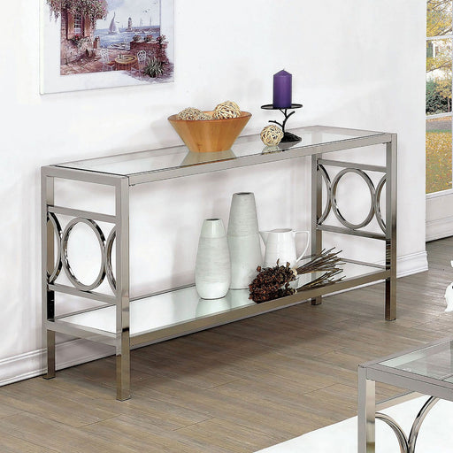 RYLEE Chrome Sofa Table, Chrome - Premium Sofa Table from FOA East - Just $351! Shop now at Furniture Wholesale Plus  We are the best furniture store in Nashville, Hendersonville, Goodlettsville, Madison, Antioch, Mount Juliet, Lebanon, Gallatin, Springfield, Murfreesboro, Franklin, Brentwood