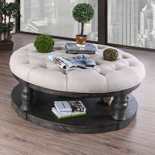 Mika Antique Gray Coffee Table w/ Cushion Top - Premium Coffee Table from FOA East - Just $1054.95! Shop now at Furniture Wholesale Plus  We are the best furniture store in Nashville, Hendersonville, Goodlettsville, Madison, Antioch, Mount Juliet, Lebanon, Gallatin, Springfield, Murfreesboro, Franklin, Brentwood