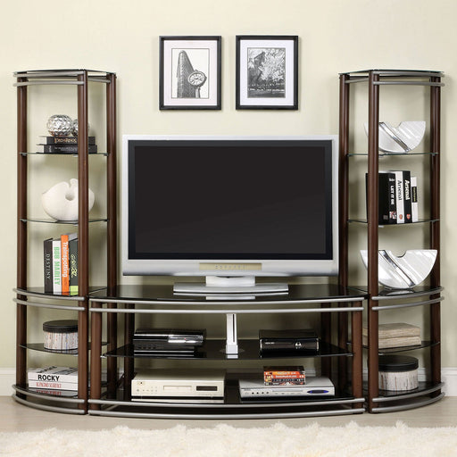 Silver Creek Brown/Silver TV Console + 2 Pier Shelves - Premium TV Stand from FOA East - Just $936! Shop now at Furniture Wholesale Plus  We are the best furniture store in Nashville, Hendersonville, Goodlettsville, Madison, Antioch, Mount Juliet, Lebanon, Gallatin, Springfield, Murfreesboro, Franklin, Brentwood