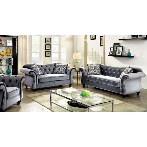 JOLANDA Gray Sofa + Love Seat - Premium Living Room Set from FOA East - Just $2414.10! Shop now at Furniture Wholesale Plus  We are the best furniture store in Nashville, Hendersonville, Goodlettsville, Madison, Antioch, Mount Juliet, Lebanon, Gallatin, Springfield, Murfreesboro, Franklin, Brentwood