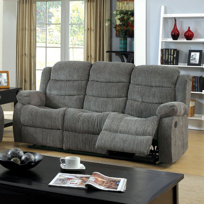 MILLVILLE Gray Sofa w/ 2 Recliners - Premium Sofa from FOA East - Just $1125.15! Shop now at Furniture Wholesale Plus  We are the best furniture store in Nashville, Hendersonville, Goodlettsville, Madison, Antioch, Mount Juliet, Lebanon, Gallatin, Springfield, Murfreesboro, Franklin, Brentwood