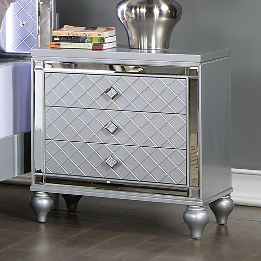 CALANDRIA Night Stand, Silver - Premium Nightstand from FOA East - Just $278.85! Shop now at Furniture Wholesale Plus  We are the best furniture store in Nashville, Hendersonville, Goodlettsville, Madison, Antioch, Mount Juliet, Lebanon, Gallatin, Springfield, Murfreesboro, Franklin, Brentwood