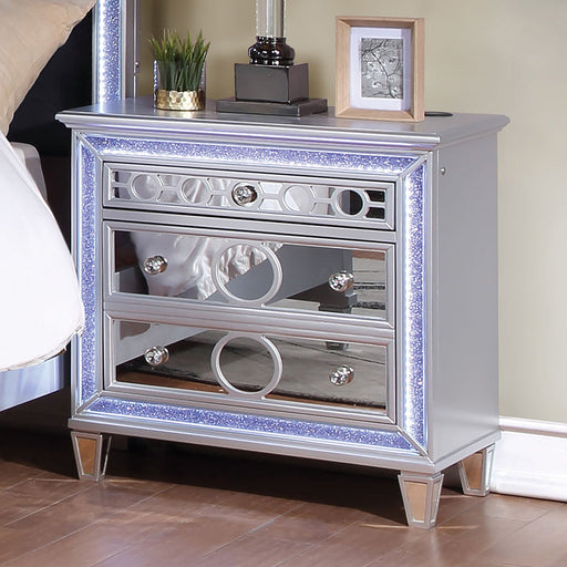 MAIREAD Night Stand w/ LED, Silver - Premium Nightstand from FOA East - Just $585! Shop now at Furniture Wholesale Plus  We are the best furniture store in Nashville, Hendersonville, Goodlettsville, Madison, Antioch, Mount Juliet, Lebanon, Gallatin, Springfield, Murfreesboro, Franklin, Brentwood