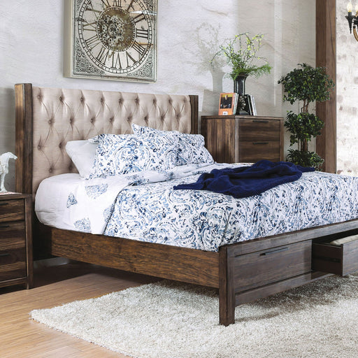Hutchinson Rustic Natural Tone/Beige Cal.King Bed w/ Drawers - Premium Bed from FOA East - Just $1499.55! Shop now at Furniture Wholesale Plus  We are the best furniture store in Nashville, Hendersonville, Goodlettsville, Madison, Antioch, Mount Juliet, Lebanon, Gallatin, Springfield, Murfreesboro, Franklin, Brentwood
