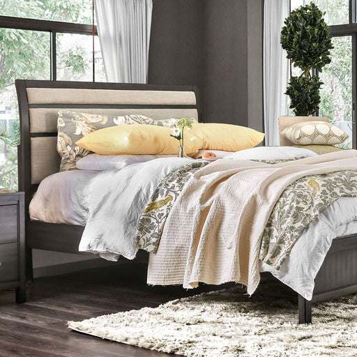 Berenice Gray/Beige E.King Bed - Premium Bed from FOA East - Just $631.80! Shop now at Furniture Wholesale Plus  We are the best furniture store in Nashville, Hendersonville, Goodlettsville, Madison, Antioch, Mount Juliet, Lebanon, Gallatin, Springfield, Murfreesboro, Franklin, Brentwood