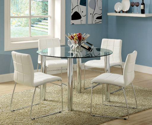 Kona I White 5 Pc. Round Dining Table Set - Premium Dining Room Set from FOA East - Just $910.65! Shop now at Furniture Wholesale Plus  We are the best furniture store in Nashville, Hendersonville, Goodlettsville, Madison, Antioch, Mount Juliet, Lebanon, Gallatin, Springfield, Murfreesboro, Franklin, Brentwood