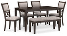 Langwest Dining Table and 4 Chairs and Bench (Set of 6) - Premium Dining Table from Ashley Furniture - Just $603.33! Shop now at Furniture Wholesale Plus  We are the best furniture store in Nashville, Hendersonville, Goodlettsville, Madison, Antioch, Mount Juliet, Lebanon, Gallatin, Springfield, Murfreesboro, Franklin, Brentwood