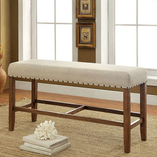 SANIA Rustic Oak Counter Ht. Bench - Premium Bench from FOA East - Just $165.75! Shop now at Furniture Wholesale Plus  We are the best furniture store in Nashville, Hendersonville, Goodlettsville, Madison, Antioch, Mount Juliet, Lebanon, Gallatin, Springfield, Murfreesboro, Franklin, Brentwood