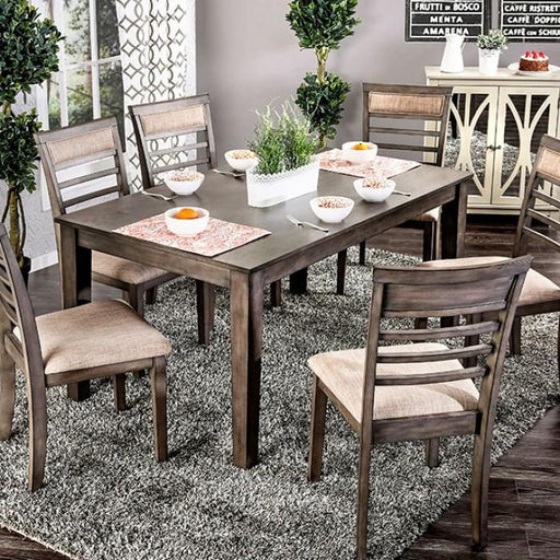 TAYLAH Weathered Gray/Beige 7 Pc. Dining Table Set - Premium Dining Room Set from FOA East - Just $820.95! Shop now at Furniture Wholesale Plus  We are the best furniture store in Nashville, Hendersonville, Goodlettsville, Madison, Antioch, Mount Juliet, Lebanon, Gallatin, Springfield, Murfreesboro, Franklin, Brentwood