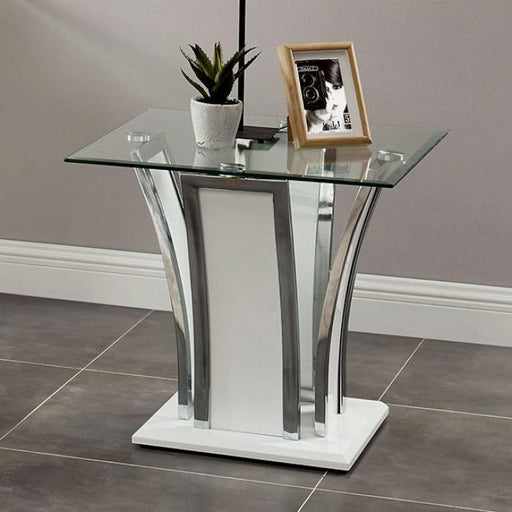 Staten Glossy White/Chrome End Table - Premium End Table from FOA East - Just $325.65! Shop now at Furniture Wholesale Plus  We are the best furniture store in Nashville, Hendersonville, Goodlettsville, Madison, Antioch, Mount Juliet, Lebanon, Gallatin, Springfield, Murfreesboro, Franklin, Brentwood