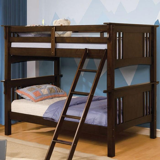 Spring Creek Dark Walnut Twin/Twin Bunk Bed - Premium Bunk Bed from FOA East - Just $727.35! Shop now at Furniture Wholesale Plus  We are the best furniture store in Nashville, Hendersonville, Goodlettsville, Madison, Antioch, Mount Juliet, Lebanon, Gallatin, Springfield, Murfreesboro, Franklin, Brentwood