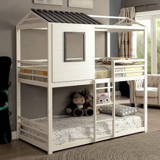 Stockholm White/Gun Metal Twin/Twin Bunk Bed - Premium Bunk Bed from FOA East - Just $1010.10! Shop now at Furniture Wholesale Plus  We are the best furniture store in Nashville, Hendersonville, Goodlettsville, Madison, Antioch, Mount Juliet, Lebanon, Gallatin, Springfield, Murfreesboro, Franklin, Brentwood