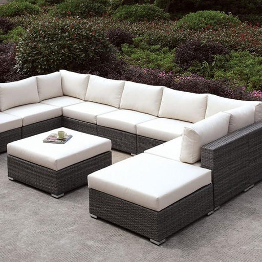 Somani Light Gray Wicker/Ivory Cushion U-Sectional + Ottoman - Premium Outdoor Seating from FOA East - Just $4705.35! Shop now at Furniture Wholesale Plus  We are the best furniture store in Nashville, Hendersonville, Goodlettsville, Madison, Antioch, Mount Juliet, Lebanon, Gallatin, Springfield, Murfreesboro, Franklin, Brentwood