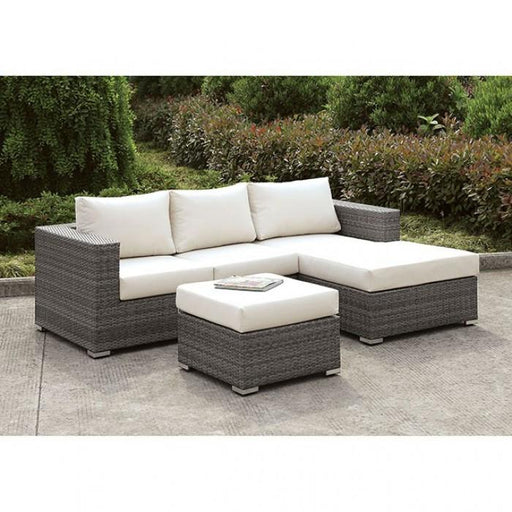 Somani Light Gray Wicker/Ivory Cushion Small L-Sectional w/ Right Chaise + Ottoman - Premium Outdoor Seating from FOA East - Just $2197.65! Shop now at Furniture Wholesale Plus  We are the best furniture store in Nashville, Hendersonville, Goodlettsville, Madison, Antioch, Mount Juliet, Lebanon, Gallatin, Springfield, Murfreesboro, Franklin, Brentwood