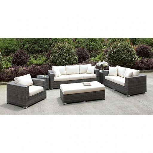 Somani Light Gray Wicker/Ivory Cushion 3 Pc Set + Bench + 2 End Tables - Premium Outdoor Seating from FOA East - Just $3394.95! Shop now at Furniture Wholesale Plus  We are the best furniture store in Nashville, Hendersonville, Goodlettsville, Madison, Antioch, Mount Juliet, Lebanon, Gallatin, Springfield, Murfreesboro, Franklin, Brentwood
