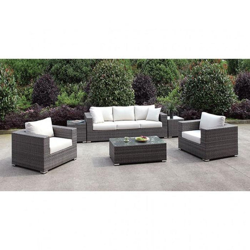 Somani Light Gray Wicker/Ivory Cushion Sofa + 2 Chairs + 2 End Tables + Coffee Table - Premium Living Room Set from FOA East - Just $2925! Shop now at Furniture Wholesale Plus  We are the best furniture store in Nashville, Hendersonville, Goodlettsville, Madison, Antioch, Mount Juliet, Lebanon, Gallatin, Springfield, Murfreesboro, Franklin, Brentwood