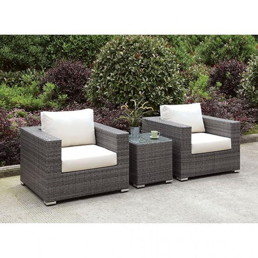 Somani Light Gray Wicker/Ivory Cushion 2 Chairs + End Table - Premium Outdoor Seating from FOA East - Just $1285.05! Shop now at Furniture Wholesale Plus  We are the best furniture store in Nashville, Hendersonville, Goodlettsville, Madison, Antioch, Mount Juliet, Lebanon, Gallatin, Springfield, Murfreesboro, Franklin, Brentwood
