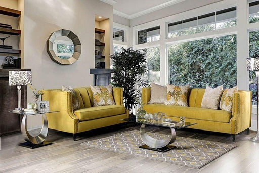 Tegan Royal Yellow Sofa + Love Seat - Premium Living Room Set from FOA East - Just $3589.95! Shop now at Furniture Wholesale Plus  We are the best furniture store in Nashville, Hendersonville, Goodlettsville, Madison, Antioch, Mount Juliet, Lebanon, Gallatin, Springfield, Murfreesboro, Franklin, Brentwood