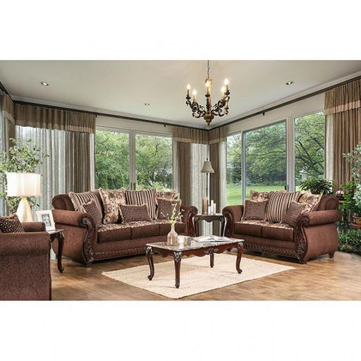 TABITHA Brown Sofa + Love Seat - Premium Living Room Set from FOA East - Just $3213.60! Shop now at Furniture Wholesale Plus  We are the best furniture store in Nashville, Hendersonville, Goodlettsville, Madison, Antioch, Mount Juliet, Lebanon, Gallatin, Springfield, Murfreesboro, Franklin, Brentwood