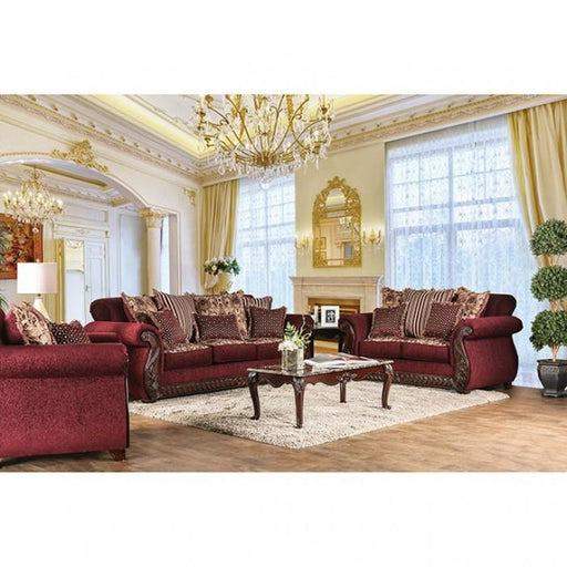 TABITHA Wine Sofa + Love Seat - Premium Living Room Set from FOA East - Just $3213.60! Shop now at Furniture Wholesale Plus  We are the best furniture store in Nashville, Hendersonville, Goodlettsville, Madison, Antioch, Mount Juliet, Lebanon, Gallatin, Springfield, Murfreesboro, Franklin, Brentwood