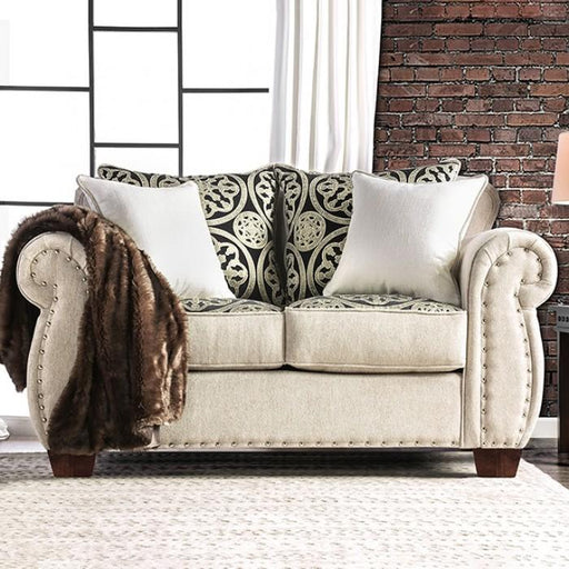 Sinatra Light Mocha/Navy/Champagne Love Seat - Premium Loveseat from FOA East - Just $1171.95! Shop now at Furniture Wholesale Plus  We are the best furniture store in Nashville, Hendersonville, Goodlettsville, Madison, Antioch, Mount Juliet, Lebanon, Gallatin, Springfield, Murfreesboro, Franklin, Brentwood