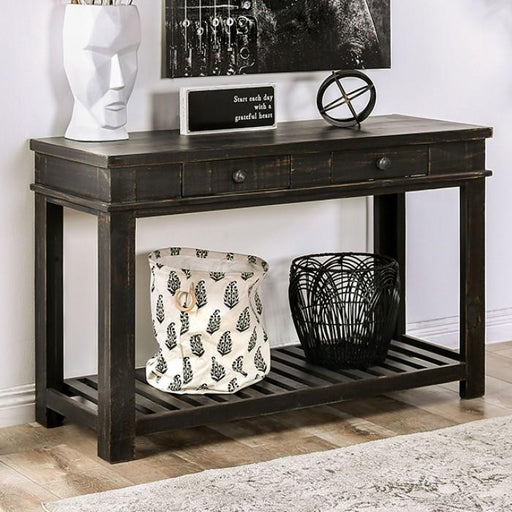 MCALLEN Sofa Table, Rustic Black - Premium Sofa from FOA East - Just $655.20! Shop now at Furniture Wholesale Plus  We are the best furniture store in Nashville, Hendersonville, Goodlettsville, Madison, Antioch, Mount Juliet, Lebanon, Gallatin, Springfield, Murfreesboro, Franklin, Brentwood