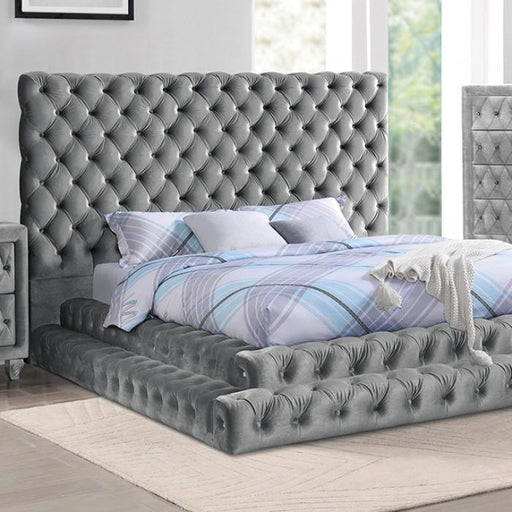 STEFANIA Cal.King Bed, Gray - Premium Bed from FOA East - Just $1216.80! Shop now at Furniture Wholesale Plus  We are the best furniture store in Nashville, Hendersonville, Goodlettsville, Madison, Antioch, Mount Juliet, Lebanon, Gallatin, Springfield, Murfreesboro, Franklin, Brentwood