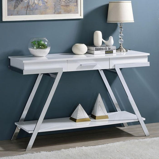 TITUS Sofa Table, White/Chrome - Premium Sofa from FOA East - Just $351! Shop now at Furniture Wholesale Plus  We are the best furniture store in Nashville, Hendersonville, Goodlettsville, Madison, Antioch, Mount Juliet, Lebanon, Gallatin, Springfield, Murfreesboro, Franklin, Brentwood