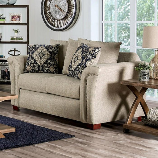 BELSIZE Loveseat, Beige/Navy - Premium Loveseat from FOA East - Just $1526.85! Shop now at Furniture Wholesale Plus  We are the best furniture store in Nashville, Hendersonville, Goodlettsville, Madison, Antioch, Mount Juliet, Lebanon, Gallatin, Springfield, Murfreesboro, Franklin, Brentwood