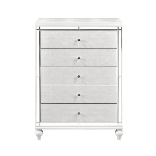 Homelegance Alonza 5 Drawer Chest in White 1845-9 - Premium Chest from Homelegance (Titan Warehouse) - Just $653.25! Shop now at Furniture Wholesale Plus  We are the best furniture store in Nashville, Hendersonville, Goodlettsville, Madison, Antioch, Mount Juliet, Lebanon, Gallatin, Springfield, Murfreesboro, Franklin, Brentwood