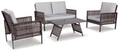 Lainey Outdoor Love/Chairs/Table Set (Set of 4) - Premium Outdoor Seating Set from Ashley Furniture - Just $553.06! Shop now at Furniture Wholesale Plus  We are the best furniture store in Nashville, Hendersonville, Goodlettsville, Madison, Antioch, Mount Juliet, Lebanon, Gallatin, Springfield, Murfreesboro, Franklin, Brentwood