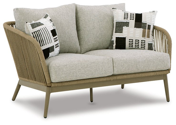 Swiss Valley Outdoor Loveseat with Cushion - Premium Outdoor Seating from Ashley Furniture - Just $758.30! Shop now at Furniture Wholesale Plus  We are the best furniture store in Nashville, Hendersonville, Goodlettsville, Madison, Antioch, Mount Juliet, Lebanon, Gallatin, Springfield, Murfreesboro, Franklin, Brentwood