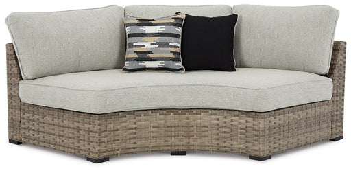Calworth Outdoor Curved Loveseat with Cushion - Premium Outdoor Seating from Ashley Furniture - Just $714.17! Shop now at Furniture Wholesale Plus  We are the best furniture store in Nashville, Hendersonville, Goodlettsville, Madison, Antioch, Mount Juliet, Lebanon, Gallatin, Springfield, Murfreesboro, Franklin, Brentwood