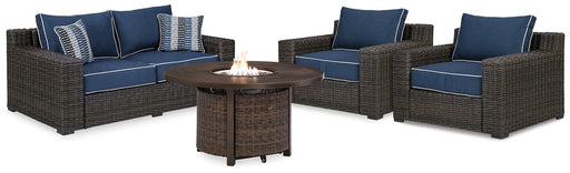 Grasson Lane Grasson Lane Nuvella Loveseat and 2 Lounge Chairs with Fire Pit Table - Premium Outdoor Table Set from Ashley Furniture - Just $3061.70! Shop now at Furniture Wholesale Plus  We are the best furniture store in Nashville, Hendersonville, Goodlettsville, Madison, Antioch, Mount Juliet, Lebanon, Gallatin, Springfield, Murfreesboro, Franklin, Brentwood
