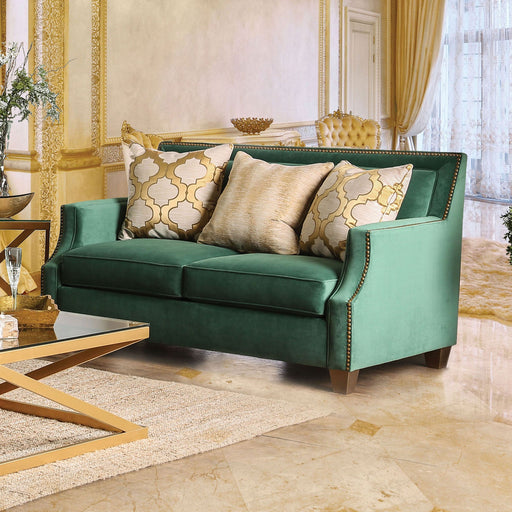 VERDANTE Emerald Green/Gold Love Seat - Premium Loveseat from FOA East - Just $1622.40! Shop now at Furniture Wholesale Plus  We are the best furniture store in Nashville, Hendersonville, Goodlettsville, Madison, Antioch, Mount Juliet, Lebanon, Gallatin, Springfield, Murfreesboro, Franklin, Brentwood