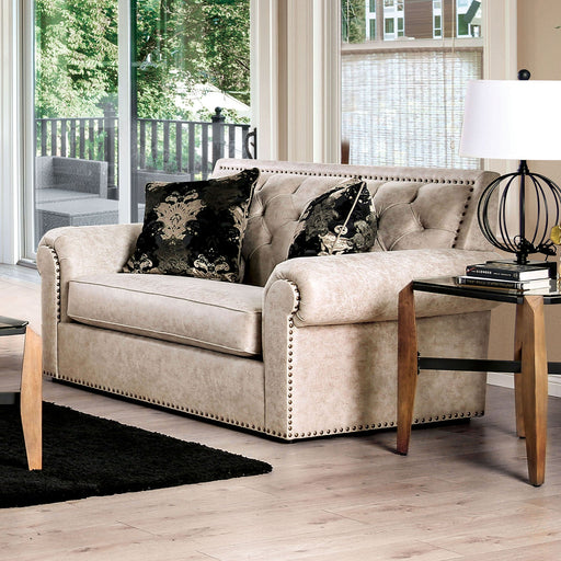 Parshall Beige W/ Gold Highlights Love Seat - Premium Loveseat from FOA East - Just $1735.50! Shop now at Furniture Wholesale Plus  We are the best furniture store in Nashville, Hendersonville, Goodlettsville, Madison, Antioch, Mount Juliet, Lebanon, Gallatin, Springfield, Murfreesboro, Franklin, Brentwood