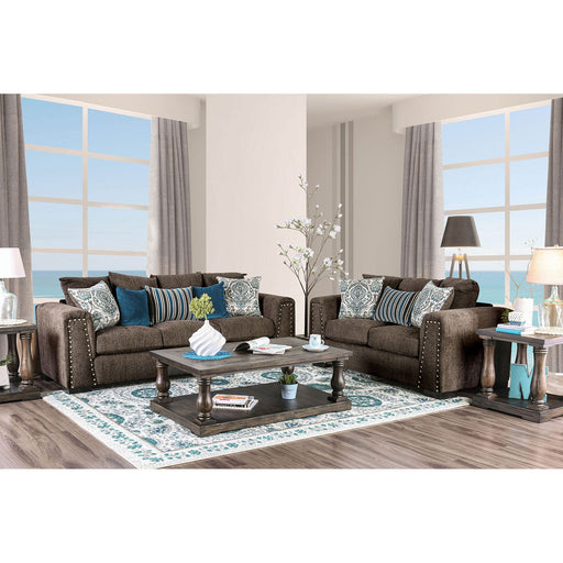 Pauline Brown/Blue Sofa + Love Seat - Premium Living Room Set from FOA East - Just $3168.75! Shop now at Furniture Wholesale Plus  We are the best furniture store in Nashville, Hendersonville, Goodlettsville, Madison, Antioch, Mount Juliet, Lebanon, Gallatin, Springfield, Murfreesboro, Franklin, Brentwood