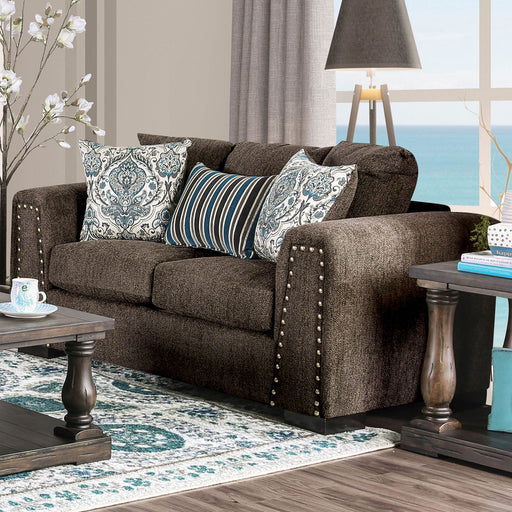 Pauline Brown/Blue Love Seat - Premium Loveseat from FOA East - Just $1526.85! Shop now at Furniture Wholesale Plus  We are the best furniture store in Nashville, Hendersonville, Goodlettsville, Madison, Antioch, Mount Juliet, Lebanon, Gallatin, Springfield, Murfreesboro, Franklin, Brentwood