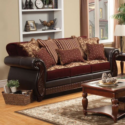 Franklin Burgundy/Espresso Sofa, Burgundy - Premium Sofa from FOA East - Just $1593.15! Shop now at Furniture Wholesale Plus  We are the best furniture store in Nashville, Hendersonville, Goodlettsville, Madison, Antioch, Mount Juliet, Lebanon, Gallatin, Springfield, Murfreesboro, Franklin, Brentwood