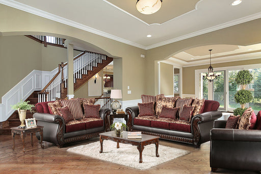 Burgundy/Espresso Sofa + Love Seat - Premium Living Room Set from FOA East - Just $3073.20! Shop now at Furniture Wholesale Plus  We are the best furniture store in Nashville, Hendersonville, Goodlettsville, Madison, Antioch, Mount Juliet, Lebanon, Gallatin, Springfield, Murfreesboro, Franklin, Brentwood