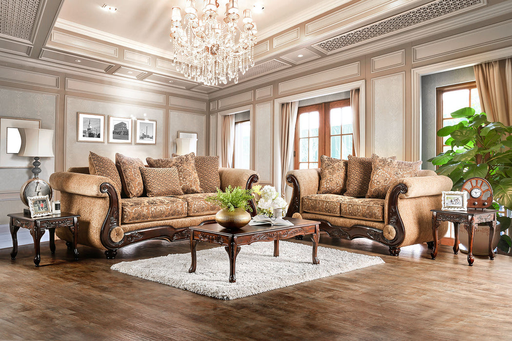 NICANOR Tan, Gold Sofa + Love Seat - Premium Living Room Set from FOA East - Just $2743.65! Shop now at Furniture Wholesale Plus  We are the best furniture store in Nashville, Hendersonville, Goodlettsville, Madison, Antioch, Mount Juliet, Lebanon, Gallatin, Springfield, Murfreesboro, Franklin, Brentwood