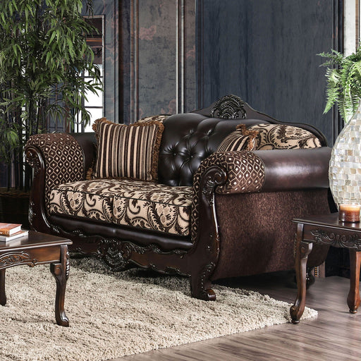 Quirino Light Brown/Dark Brown Love Seat - Premium Loveseat from FOA East - Just $1622.40! Shop now at Furniture Wholesale Plus  We are the best furniture store in Nashville, Hendersonville, Goodlettsville, Madison, Antioch, Mount Juliet, Lebanon, Gallatin, Springfield, Murfreesboro, Franklin, Brentwood