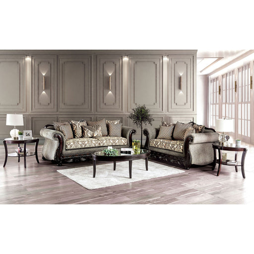 Justina Gray/Espresso Sofa + Love Seat - Premium Living Room Set from FOA East - Just $3190.20! Shop now at Furniture Wholesale Plus  We are the best furniture store in Nashville, Hendersonville, Goodlettsville, Madison, Antioch, Mount Juliet, Lebanon, Gallatin, Springfield, Murfreesboro, Franklin, Brentwood