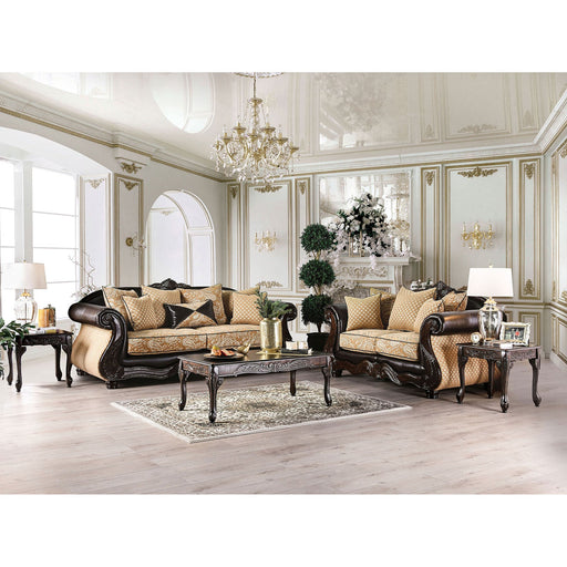 Aislynn Gold/Espresso Sofa + Love Seat - Premium Living Room Set from FOA East - Just $3238.95! Shop now at Furniture Wholesale Plus  We are the best furniture store in Nashville, Hendersonville, Goodlettsville, Madison, Antioch, Mount Juliet, Lebanon, Gallatin, Springfield, Murfreesboro, Franklin, Brentwood