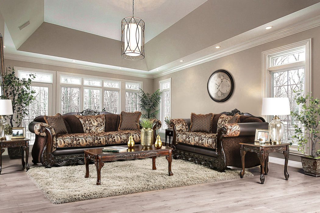 Newdale Brown/Gold Sofa + Love Seat - Premium Living Room Set from FOA East - Just $3424.20! Shop now at Furniture Wholesale Plus  We are the best furniture store in Nashville, Hendersonville, Goodlettsville, Madison, Antioch, Mount Juliet, Lebanon, Gallatin, Springfield, Murfreesboro, Franklin, Brentwood