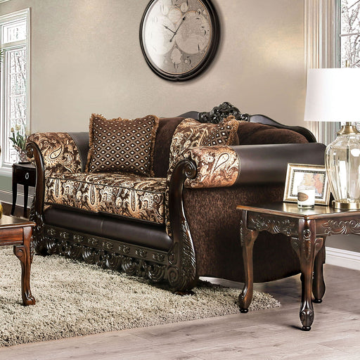 Newdale Brown/Gold Love Seat - Premium Loveseat from FOA East - Just $1686.75! Shop now at Furniture Wholesale Plus  We are the best furniture store in Nashville, Hendersonville, Goodlettsville, Madison, Antioch, Mount Juliet, Lebanon, Gallatin, Springfield, Murfreesboro, Franklin, Brentwood